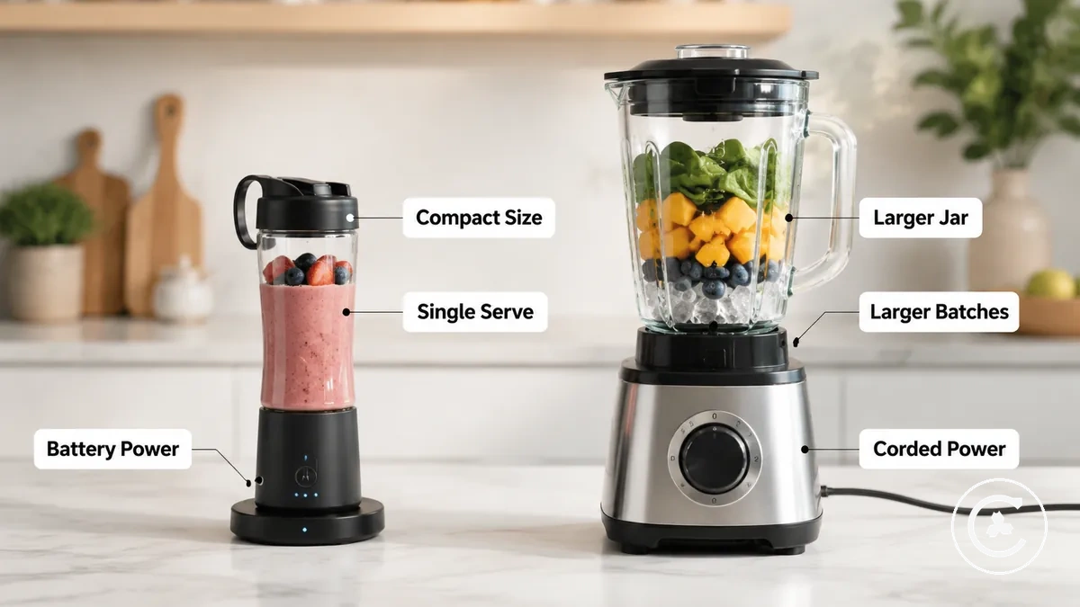 Blenders sans fil et blenders de comptoir comparés par source d alimentation, taille, capacité et usage typique