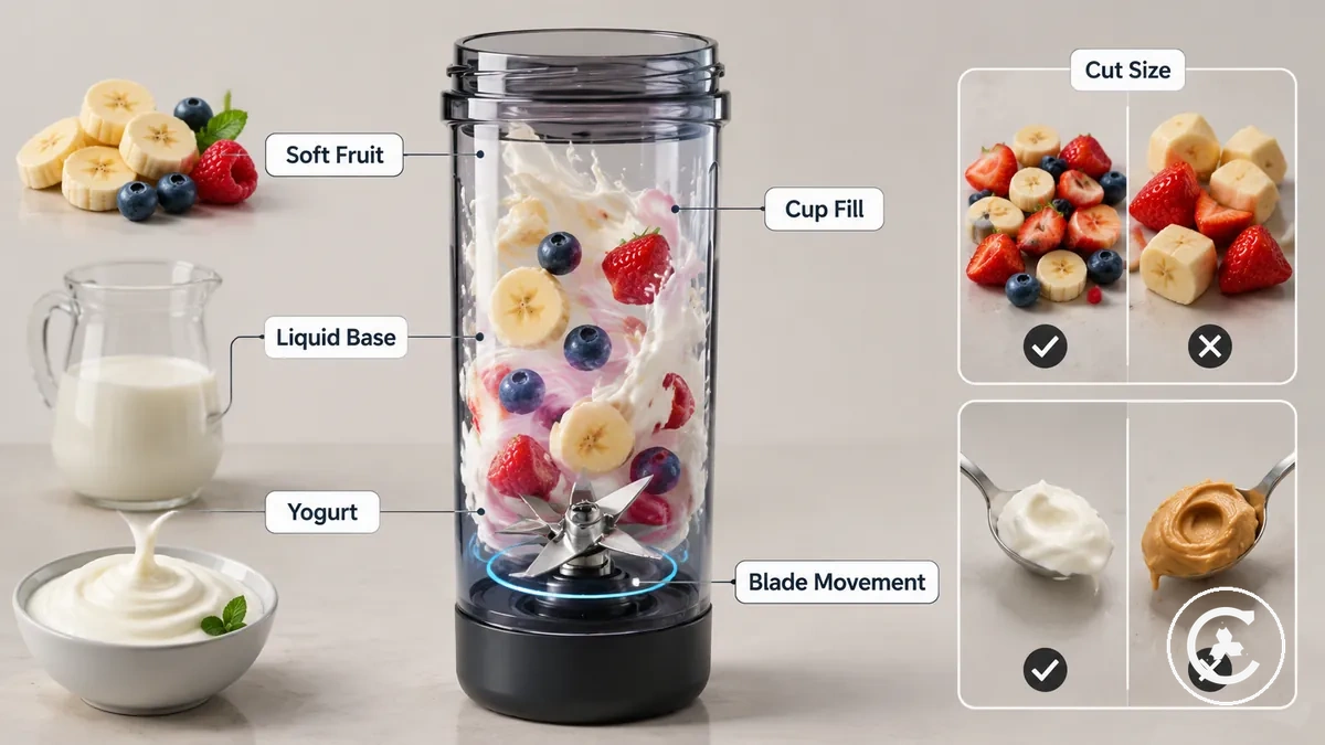 Fruits mous, yaourt et bases liquides préparés pour un mixage sans fil