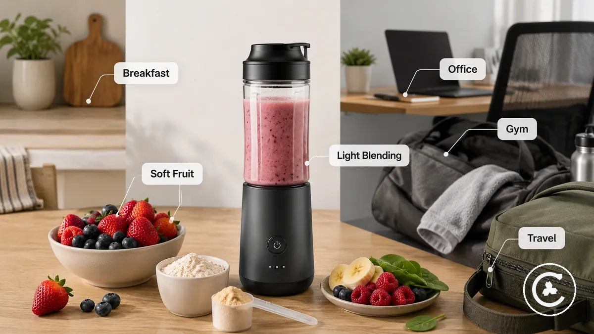 Blender sans fil avec ingrédients pour smoothie pour les routines quotidiennes au travail, à la salle de sport et à la maison
