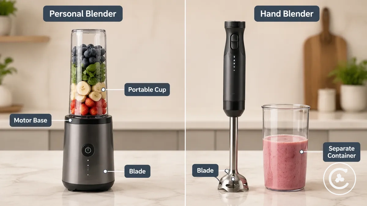 Kablosuz kişisel blender ile kablosuz el blenderının ana parçalarıyla birlikte birebir karşılaştırması