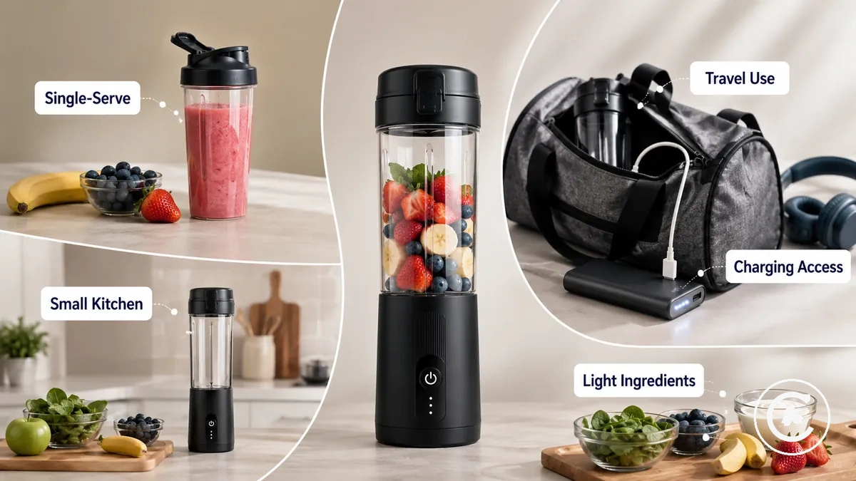 Tek porsiyon, seyahat, işe gidip gelme ve küçük mutfak seçimi için kablosuz blender kullanım senaryoları