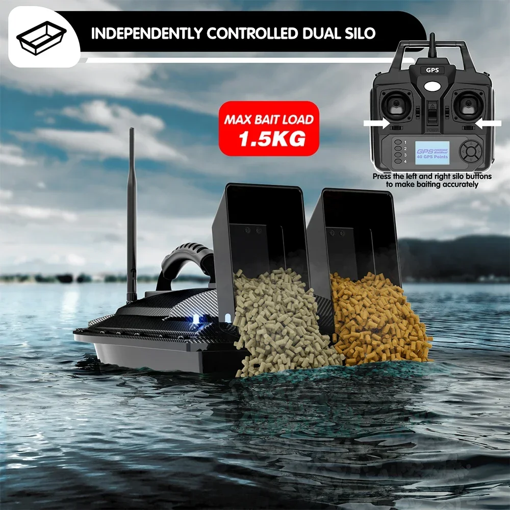 Bateau Amorceur Bateau appât de pêche télécommandé RC télécommandé Bateau d'appât sans Fil RC Bateau Leurre de Pêche avec Télécommande 1.5KG 500m Bateau Amorceur Bateau appât de pêche télécommandé RC télécommandé Bateau d'appât sans Fil RC Bateau Leurre de Pêche avec Télécommande 1.5KG 500m
