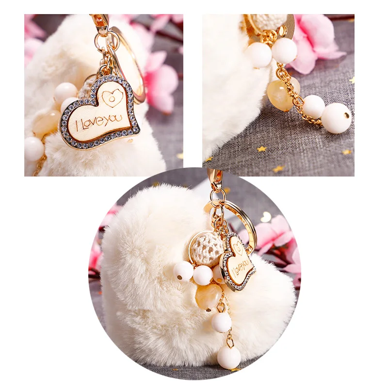 Porte-clés Coeur En Fausse Fourrure Imprimé Léopard - Pompon Décoratif - Pour Sac à Main, Sac à Dos, Valise - Accessoire Fille/femme