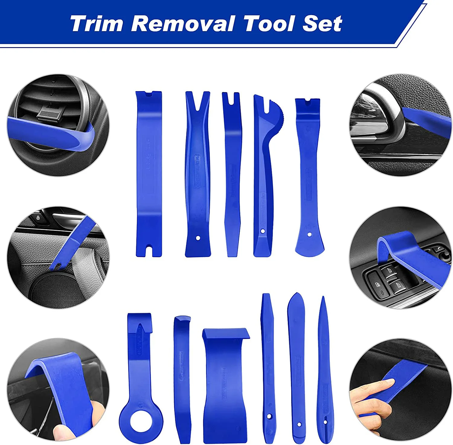 Kit De 9 Outils De Démontage En Plastique Pour Voiture - Pour Garnitures Et Clips, Avec Sac De Rangement