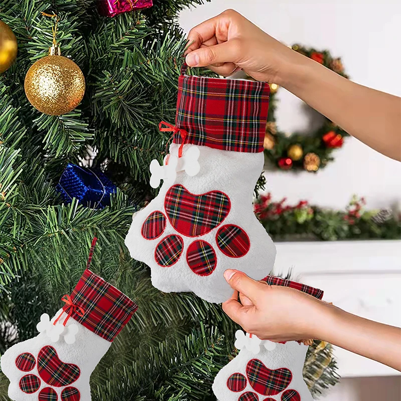 Bas de Noël en coton motif pattes d'animaux