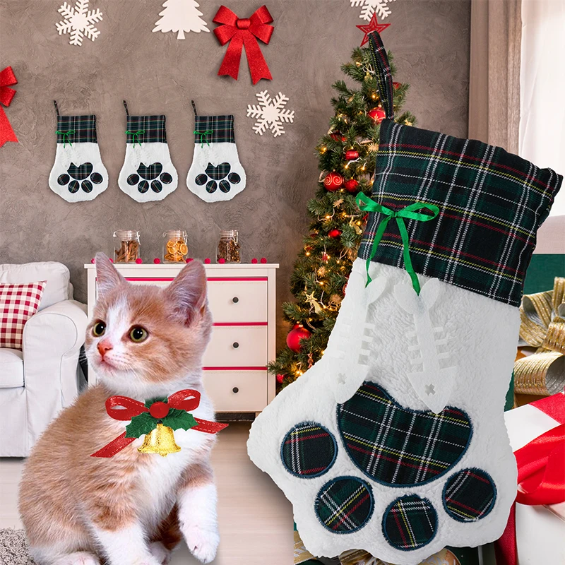 Bas de Noël en coton motif pattes d'animaux