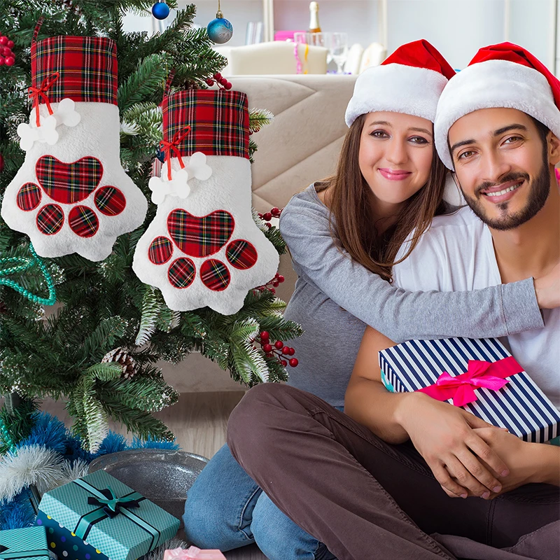 Bas de Noël en coton motif pattes d'animaux