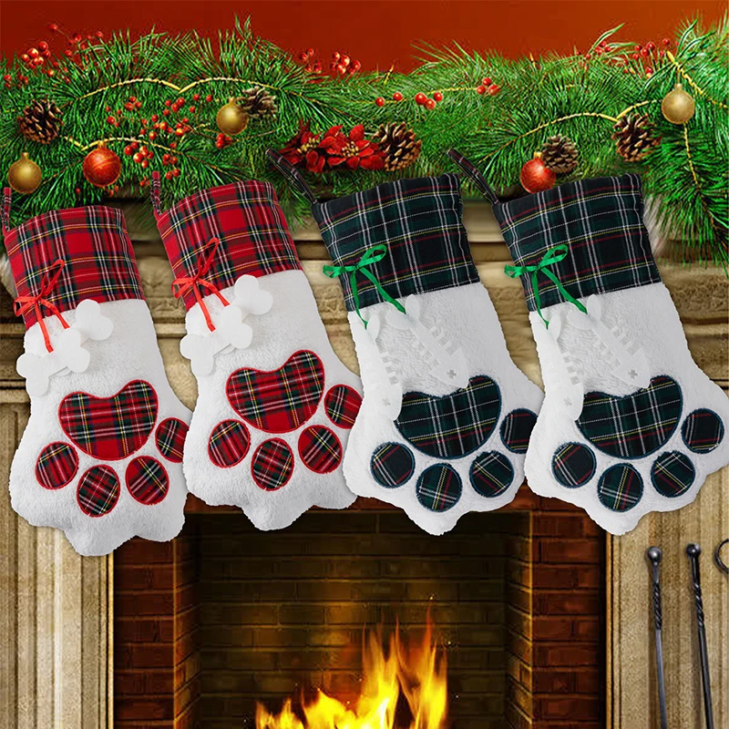 Bas de Noël en coton motif pattes d'animaux