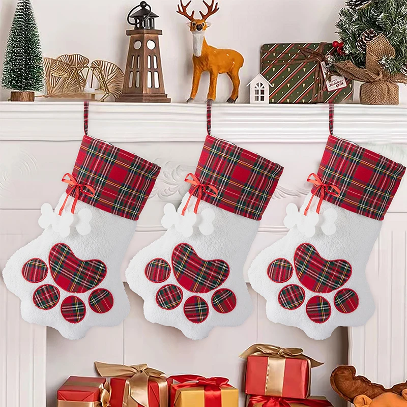 Bas de Noël en coton motif pattes d'animaux