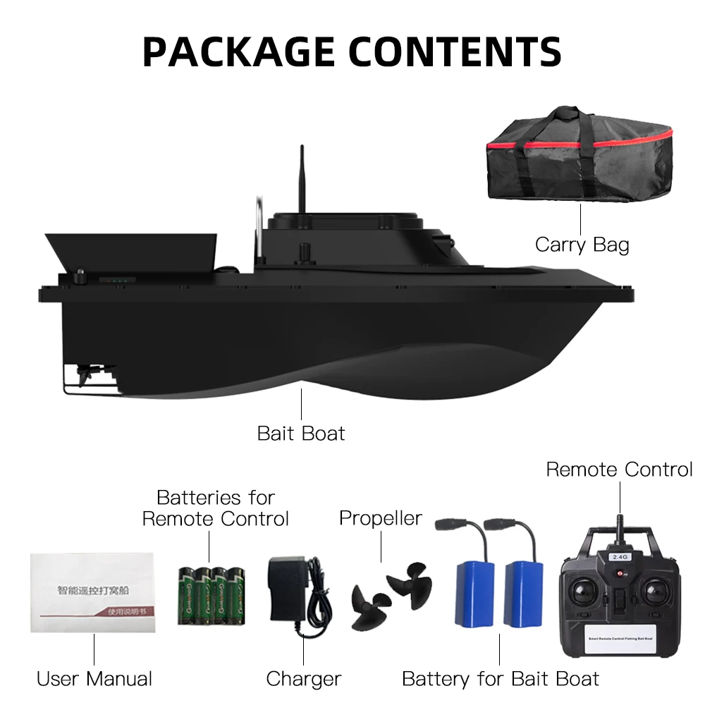 Bateau Appâteur Télécommandé 500 M | Double Boîte à Appâts | Vitesse 5,4 Km/h | Étanche, Batterie 5200 MAh | Pour Pêche