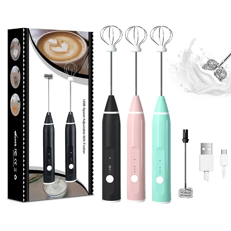Mousseur à Lait électrique Portable Grendly - Fonctionne Sur Piles - Pour Café, Latte, Chocolat - Fouet Inox - Noir